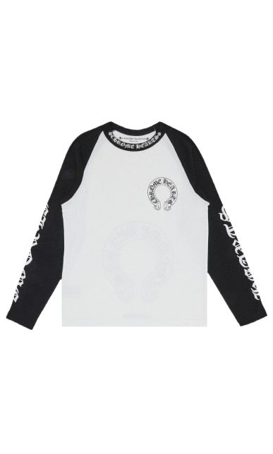 Chrome Hearts Horseshoe Neck Logo 3/4 Shirt 'Black/White'