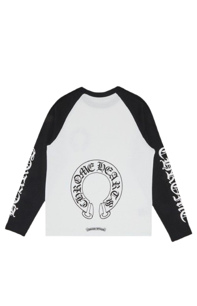 Chrome Hearts Horseshoe Neck Logo 3/4 Shirt 'Black/White'